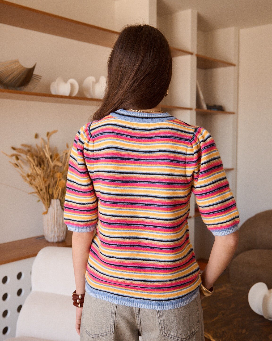 Pullover Juna Halbarm mit bunten Streifen – Rückansicht