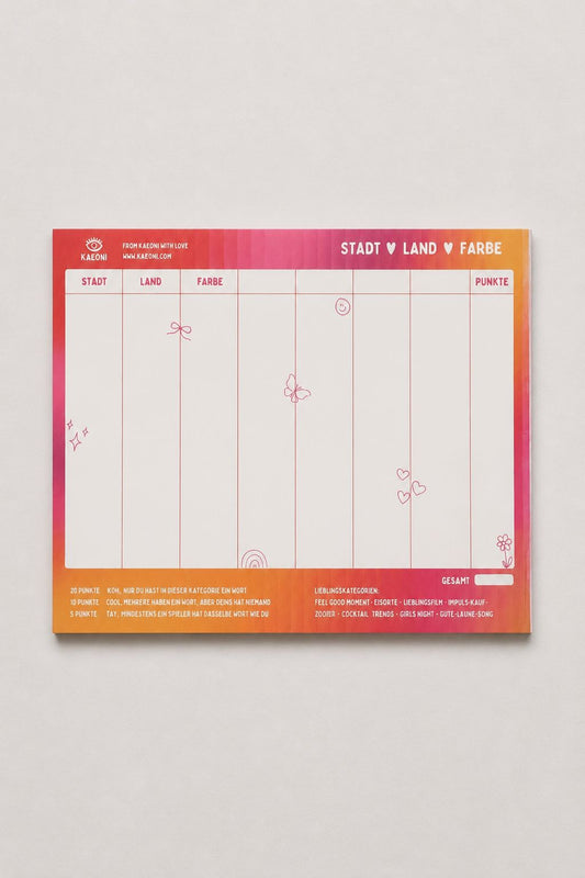 KAEONI Stadt Land Farbe Spielblock in Pink und Orange – Gesamtansicht