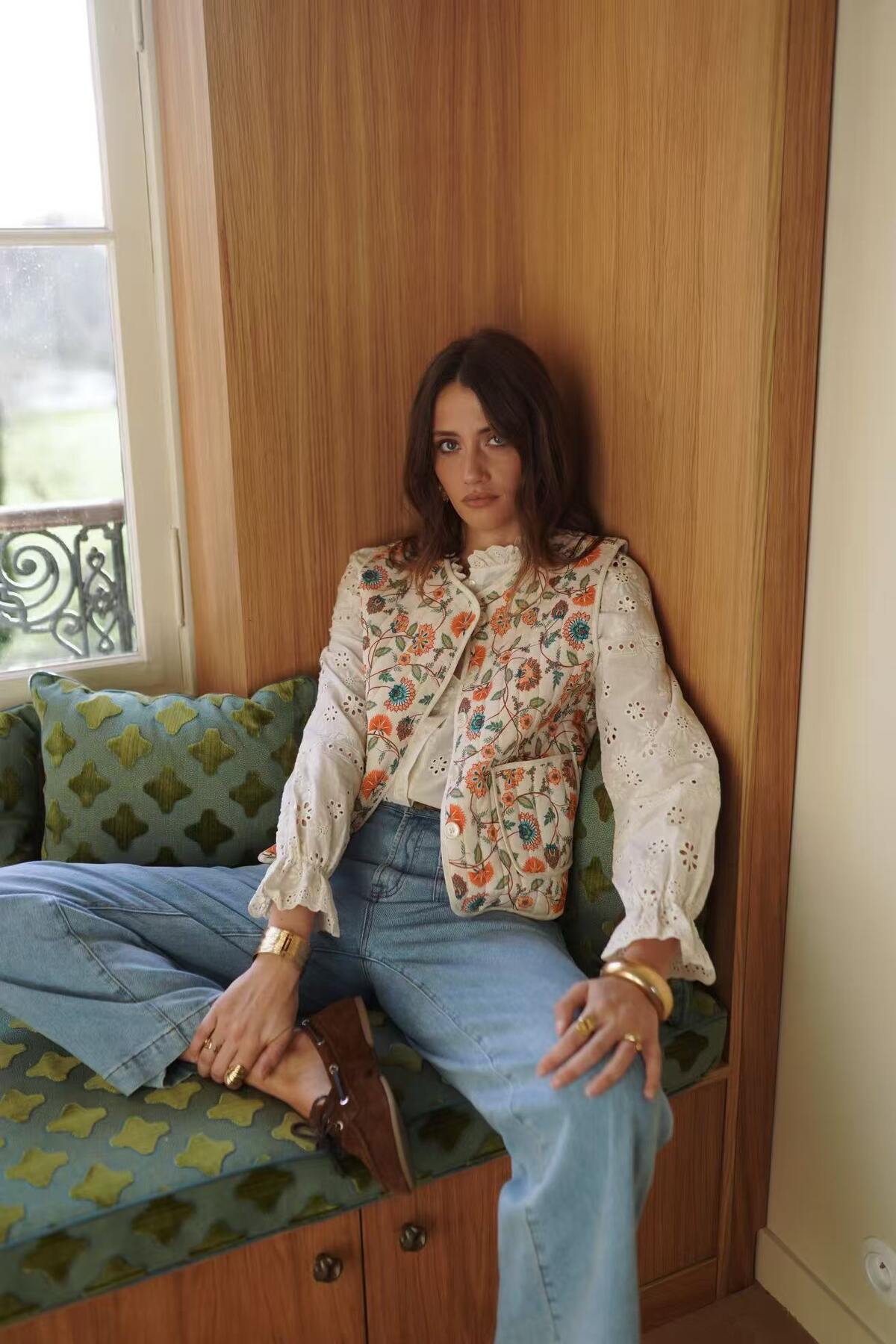 Florale Steppweste Marisol in Orange, Blau und Grün – Layering-Look