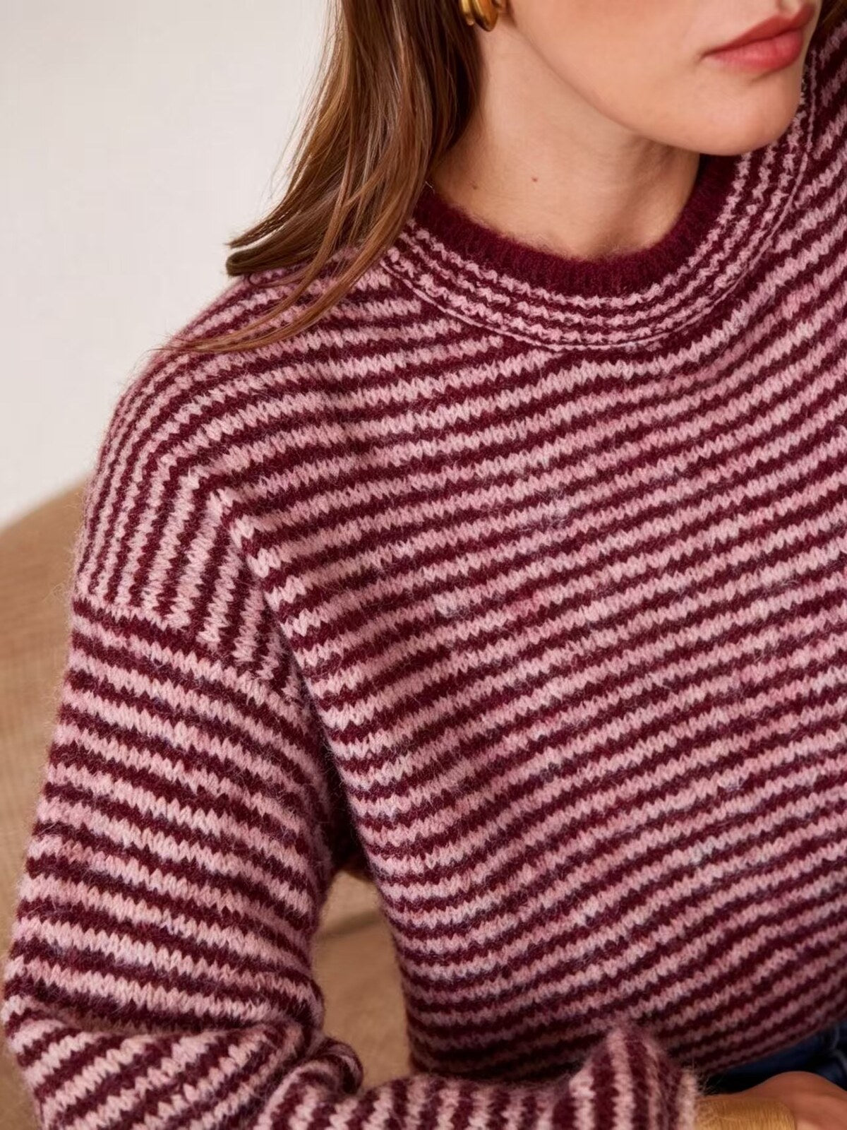 Streifenpullover Nola in Burgundy – Vorderansicht